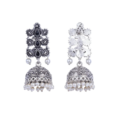 Sitara stone studded jhumki earrings (Black)