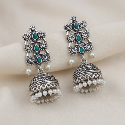 Sitara stone studded jhumki earrings (Green)