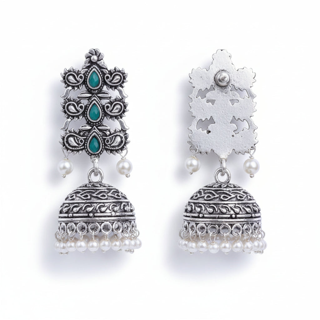 Sitara stone studded jhumki earrings (Green)