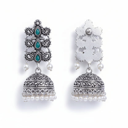 Sitara stone studded jhumki earrings (Green)