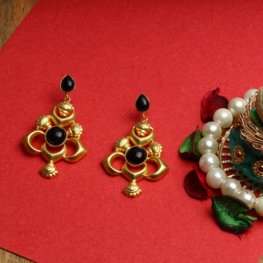 Black stone studded Matt finished Brass Danglers