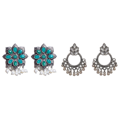 Jugni vibrant stud earrings (Green)&Fine Shine stud earrings (White) Combo set