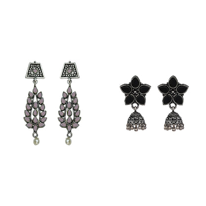 Beauty Bloom ghunghroo jhumki earring (Black)&Precious Petal stone studded dangler earring (Baby Pink) Combo set