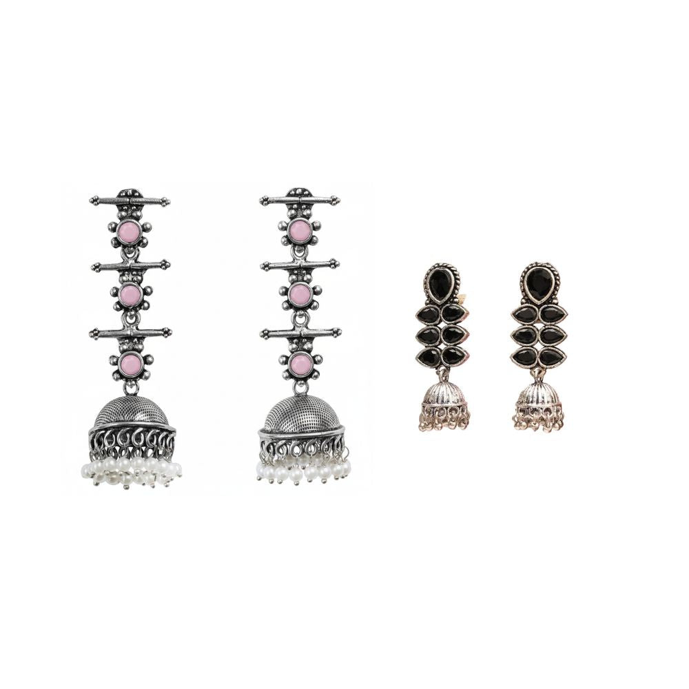 Dazzle Dash Jhumki earring (Black)&Royal Triple Bell Layered Jhumka Earring (Baby Pink) Combo set