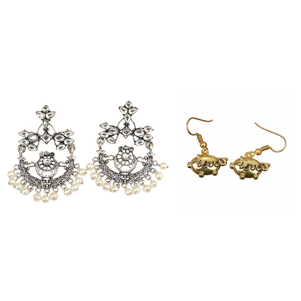 Carved Charm Dangler earrings &  Treasure oink dangler earrings Combo set