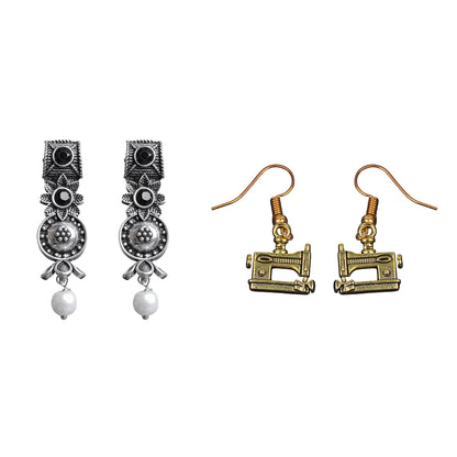Wonderful wildflower oxidised stud earrings (Black)&Sew-chic dangler earrings Combo set