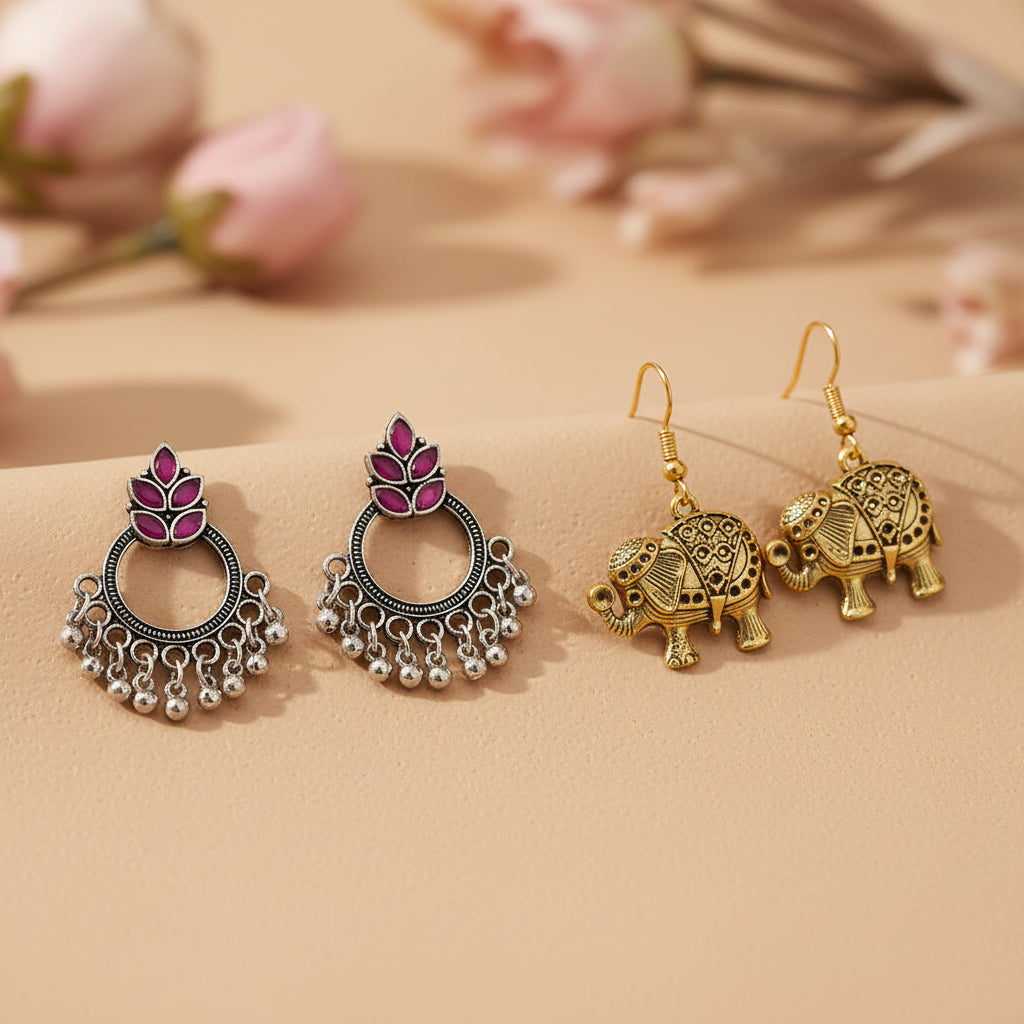 Fine Shine stud earrings (Red)&Trunk twist dangler earrings Combo set