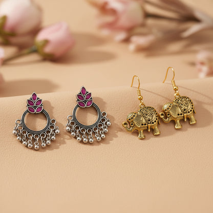 Fine Shine stud earrings (Red)&Trunk twist dangler earrings Combo set