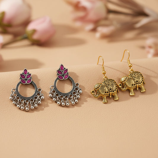 Fine Shine stud earrings (Red)&Trunk twist dangler earrings Combo set