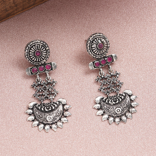 Red Stone Studded Rajwada Style Statement Danglers