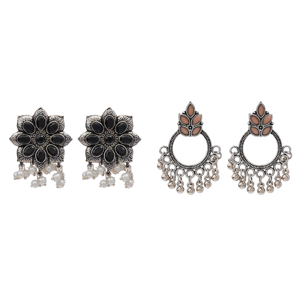 Jugni vibrant stud earrings (Black)&Fine Shine stud earrings (Light Orange) Combo set