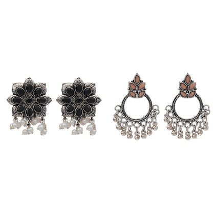 Jugni vibrant stud earrings (Black)&Fine Shine stud earrings (Light Orange) Combo set