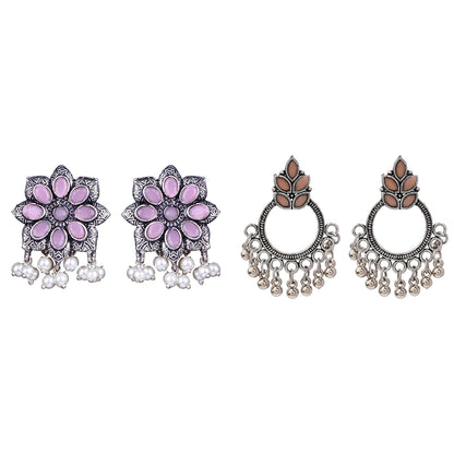 Jugni vibrant stud earrings (Baby Pink)&Fine Shine stud earrings (Light Orange) Combo set