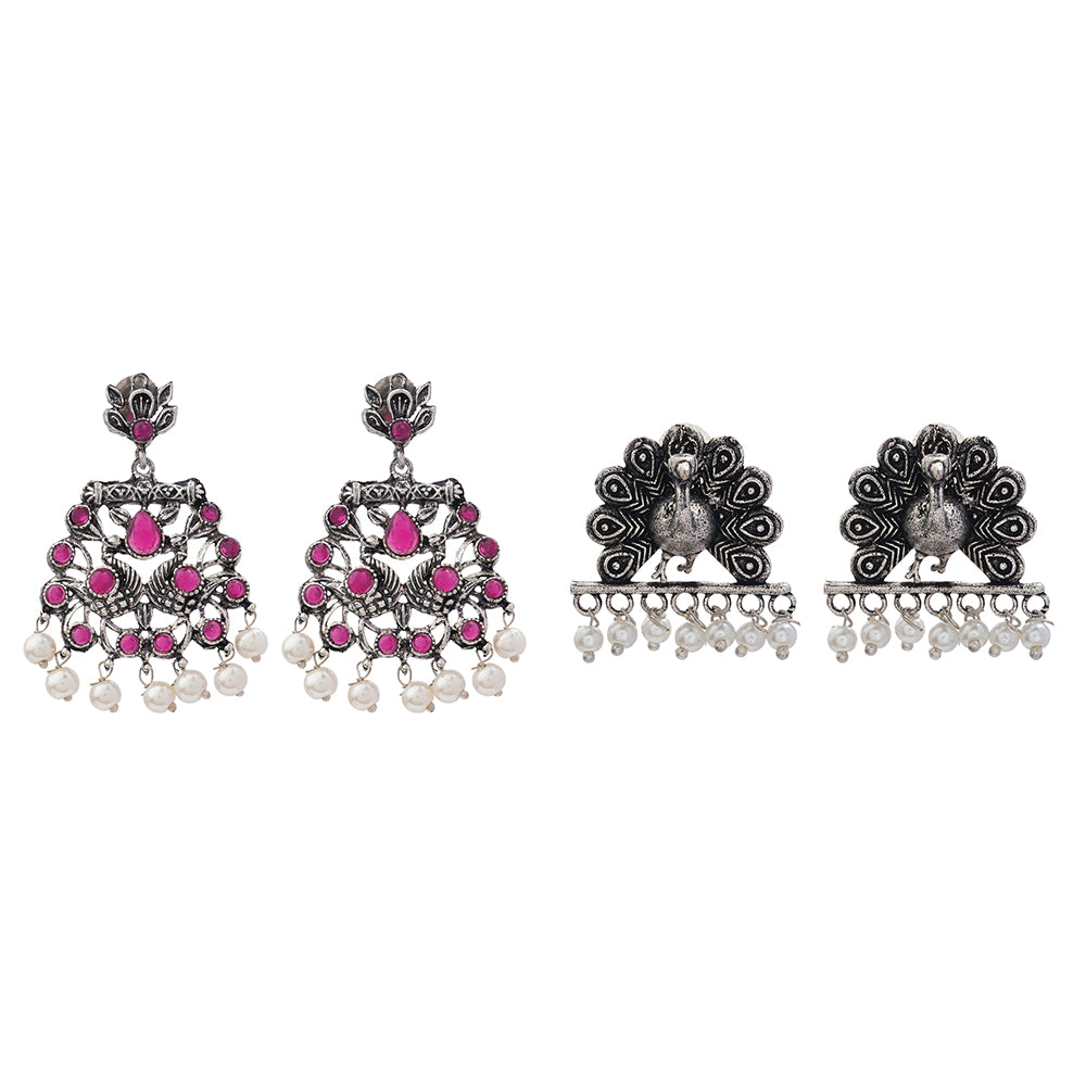 Peacock glow stone studded dangler earrings & Meena Manjari stone stud earrings Combo set