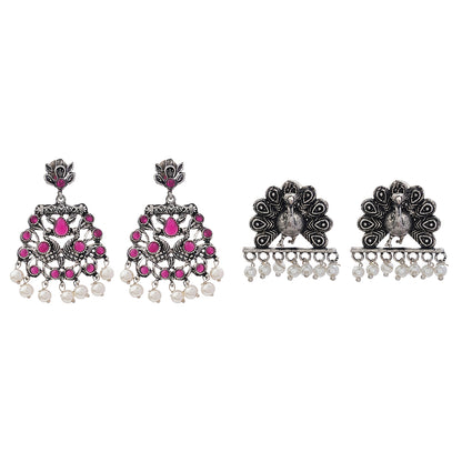 Peacock glow stone studded dangler earrings & Meena Manjari stone stud earrings Combo set