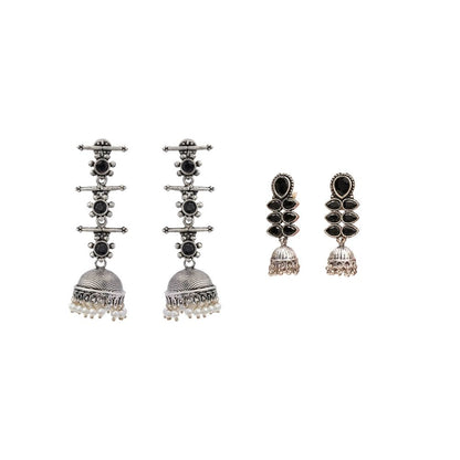 Dazzle Dash Jhumki earring (Black)&Royal Triple Bell Layered Jhumka Earring (Black) Combo set