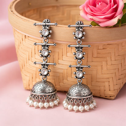 Charmbell Triple Bell Layered Jhumka Earring (White)