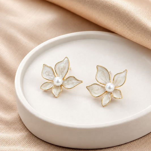 Pearl Bloom Floral Stud Earrings