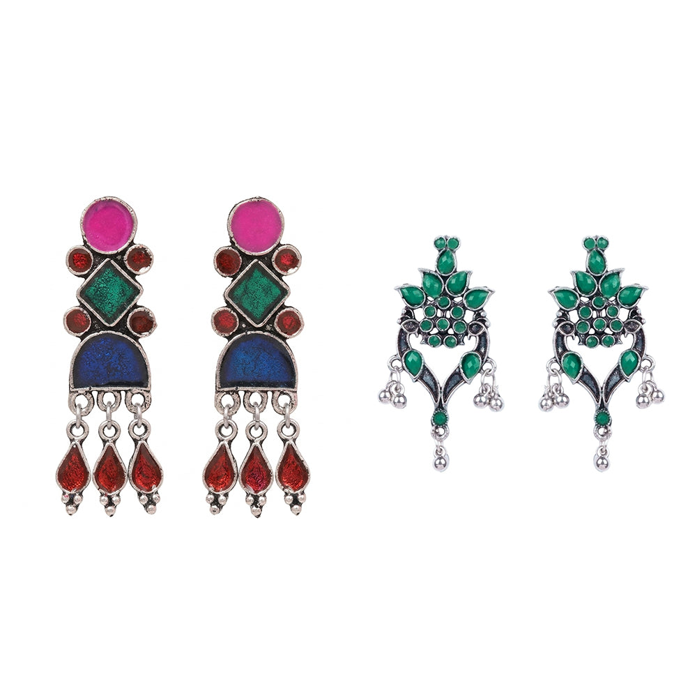 Rainbow rhine dangler earrings (Multicolored)&Tint and Twinkle danglers earrings (Green) Combo set