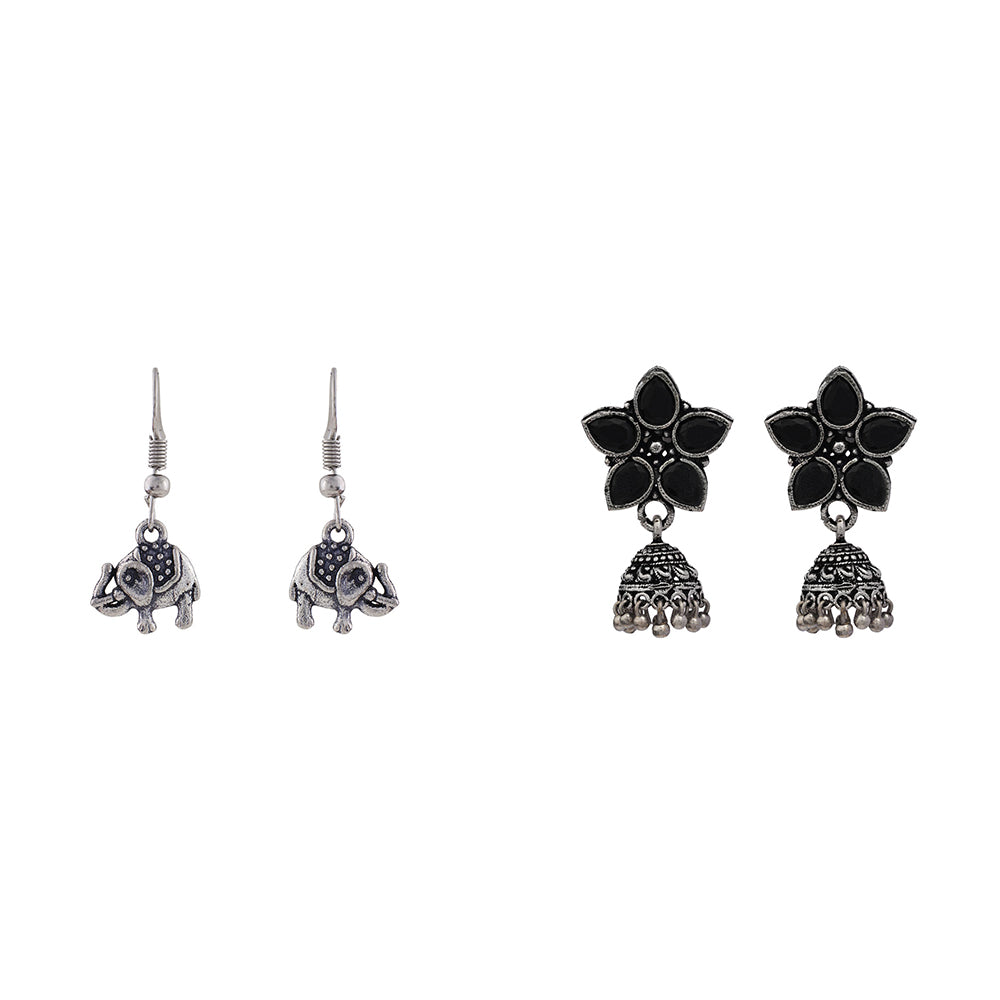 Beauty Bloom ghunghroo jhumki earring (Black)&Trunk Tales dangler earrings (Silver) Combo set