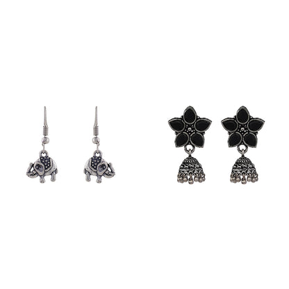 Beauty Bloom ghunghroo jhumki earring (Black)&Trunk Tales dangler earrings (Silver) Combo set