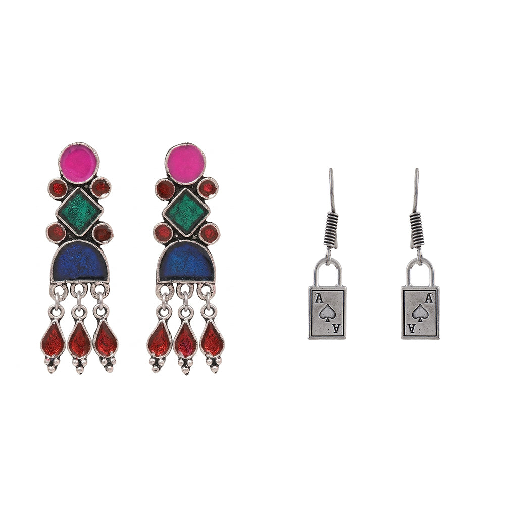 Rainbow rhine dangler earrings (Multicolored)&The Vault dangler earrings (Silver) Combo set