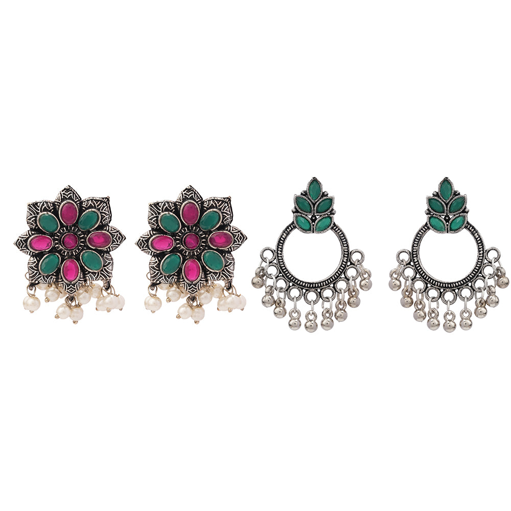 Jugni vibrant stud earrings (Multicolored)&Fine Shine stud earrings (Green) Combo set