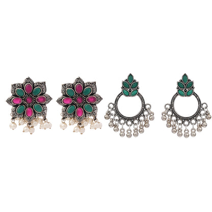 Jugni vibrant stud earrings (Multicolored)&Fine Shine stud earrings (Green) Combo set