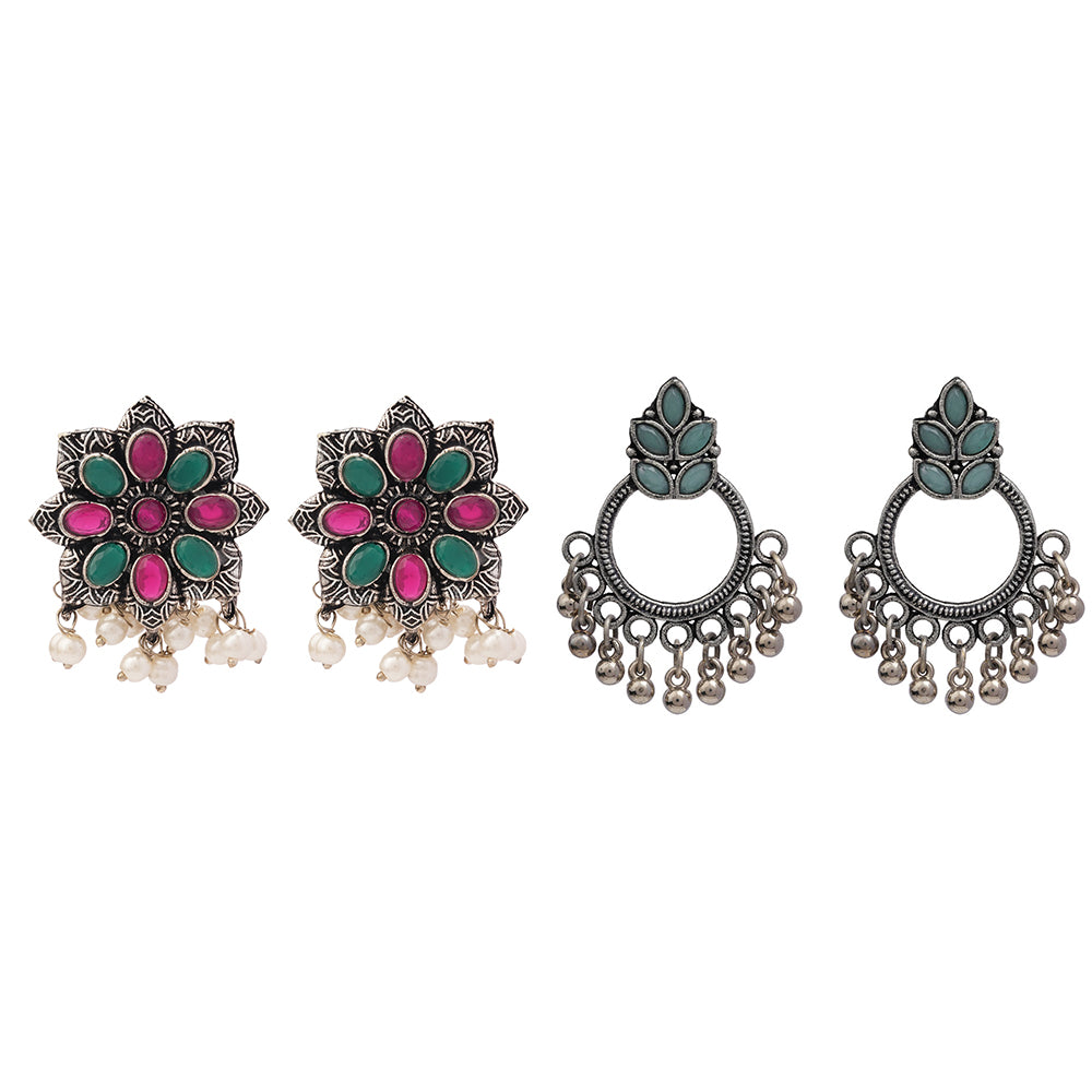 Jugni vibrant stud earrings (Multicolored)&Fine Shine stud earrings (Mint) Combo set