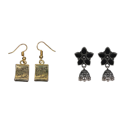 Beauty Bloom ghunghroo jhumki earring (Black)&Globe trotter dangler earrings Combo set