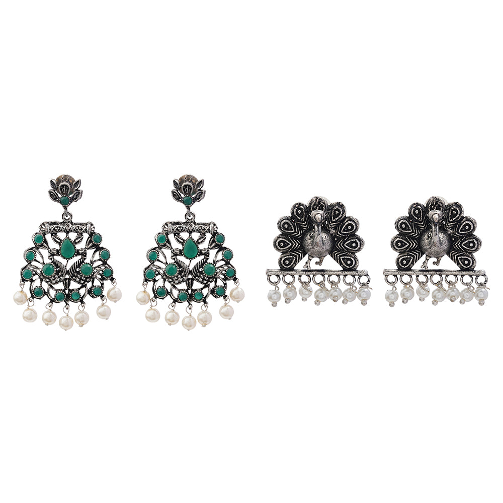 Peacock glow stone studded dangler earrings & Meena Manjari stone stud earrings Combo set
