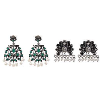 Peacock glow stone studded dangler earrings & Meena Manjari stone stud earrings Combo set