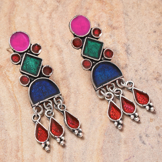 Multicolored Meenakari Oxidised Danglers