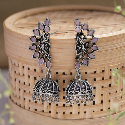 floraglam stone studded jhumki earrings (Baby Pink)