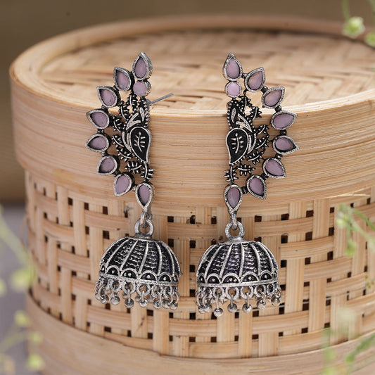 floraglam stone studded jhumki earrings