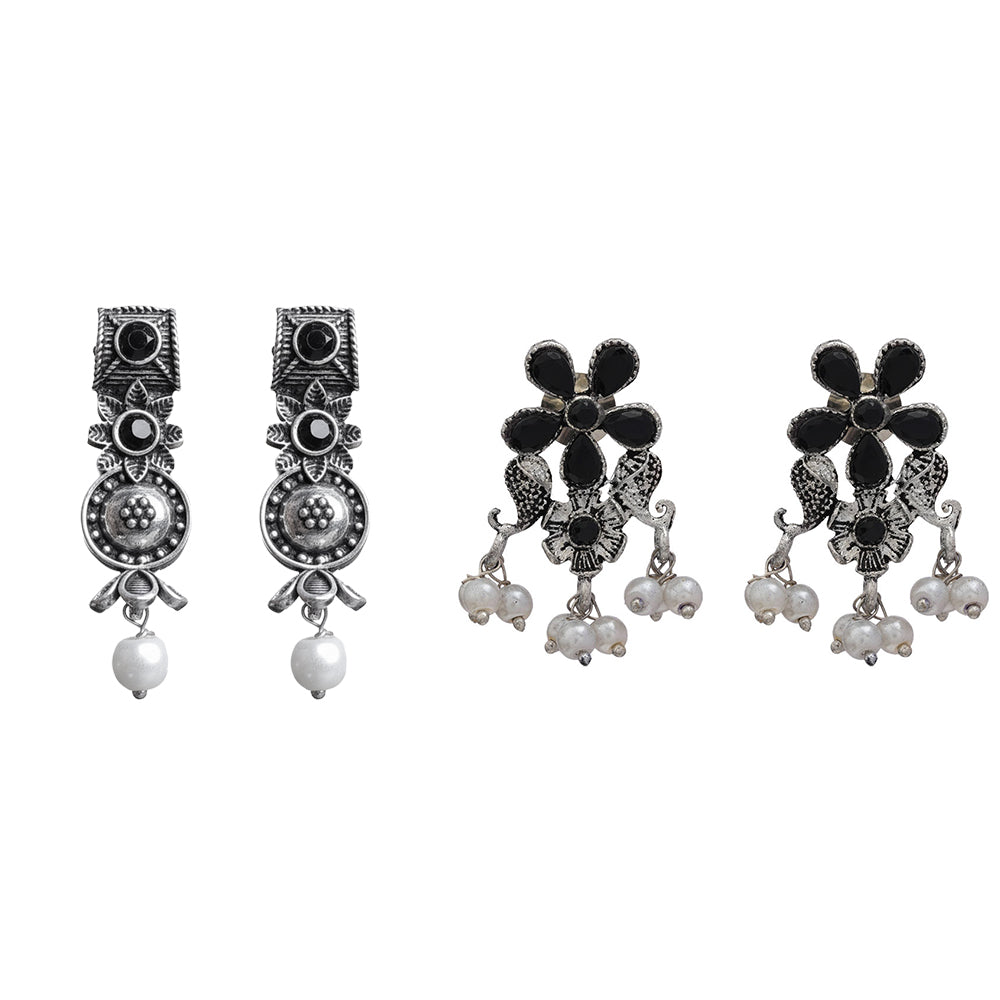 Wonderful wildflower oxidised stud earrings (Black)&Floral Drop stud earrings (Black) Combo set