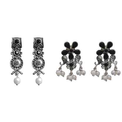Wonderful wildflower oxidised stud earrings (Black)&Floral Drop stud earrings (Black) Combo set