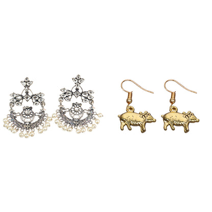 Carved Charm Dangler earrings & piggy dangler earrings Combo set