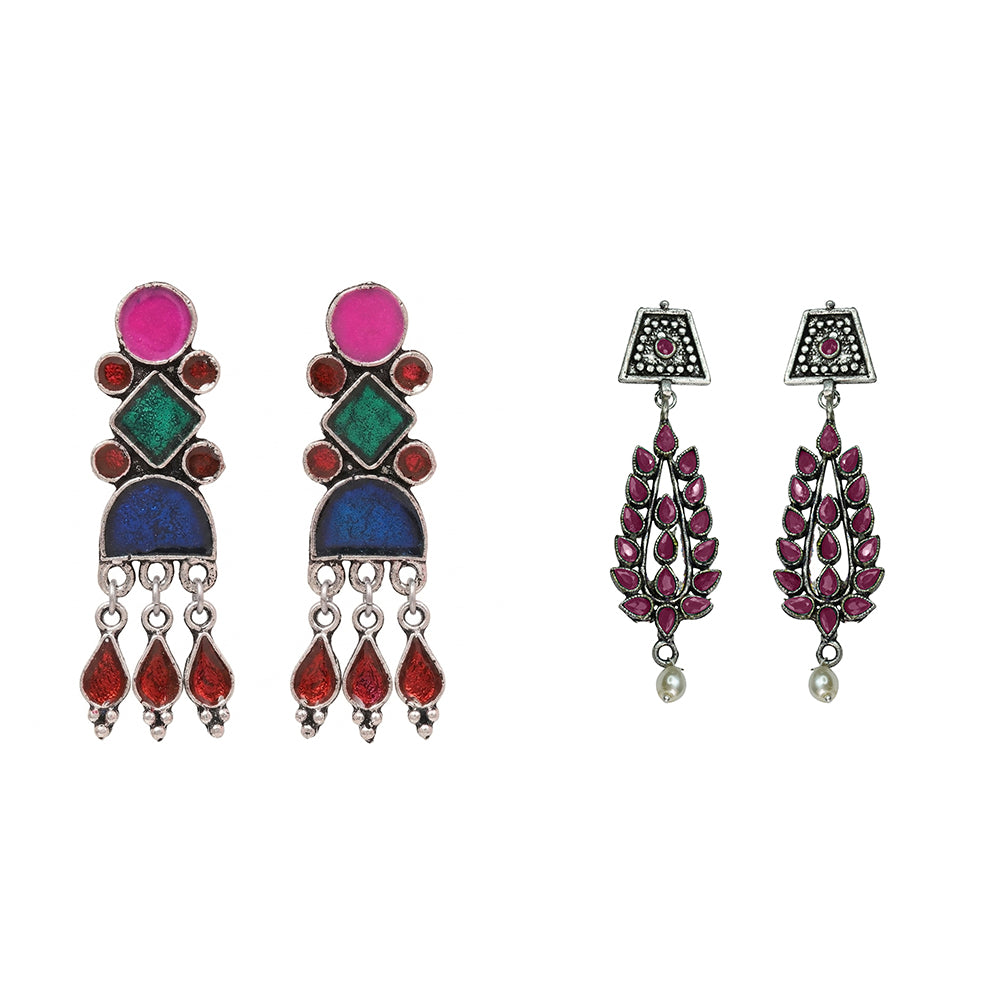Rainbow rhine dangler earrings (Multicolored)&Precious Petal stone studded dangler earring (Red) Combo set