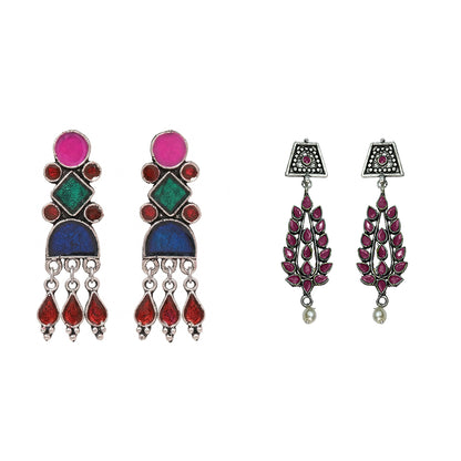 Rainbow rhine dangler earrings (Multicolored)&Precious Petal stone studded dangler earring (Red) Combo set