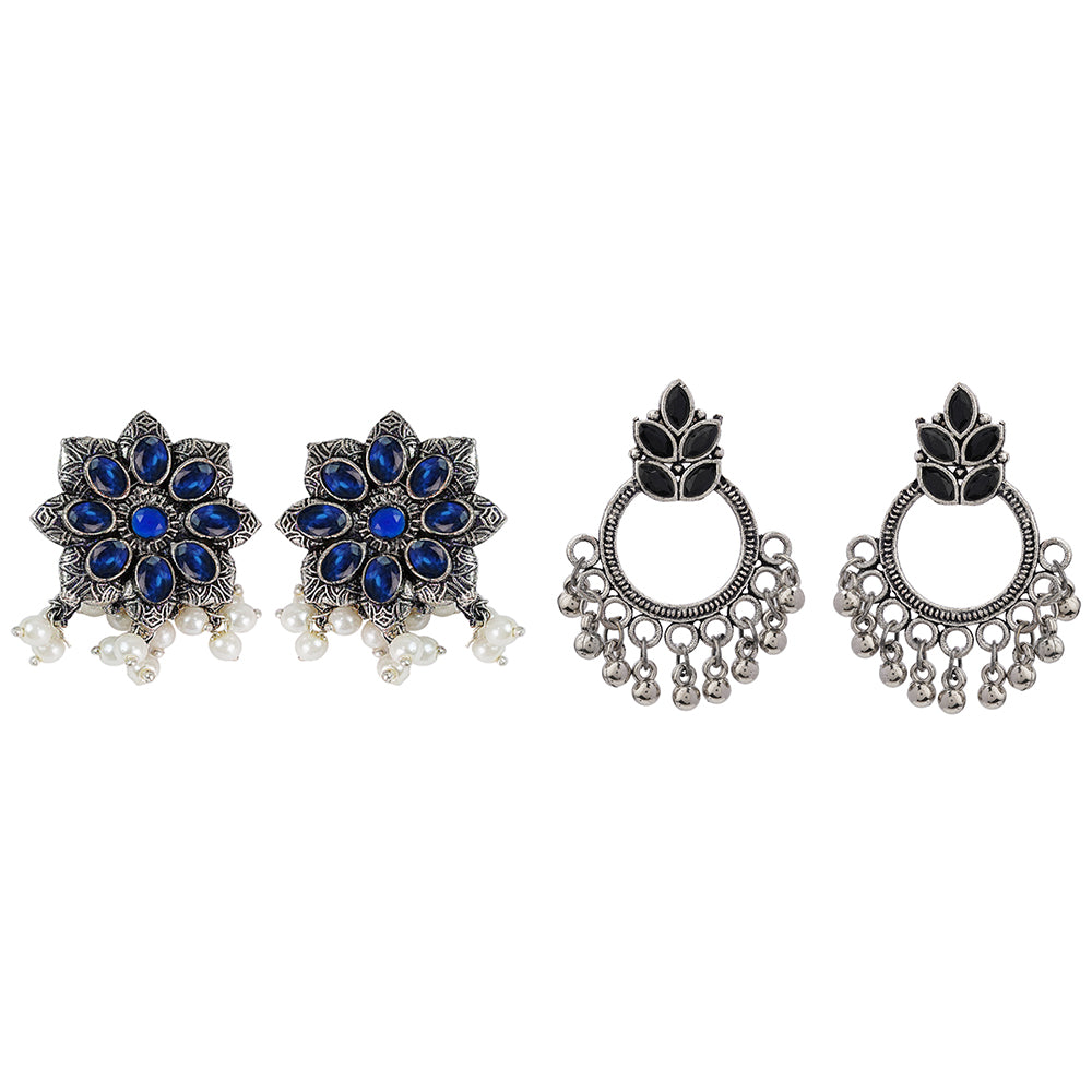 Jugni vibrant stud earrings (Blue)&Fine Shine stud earrings (Black) Combo set