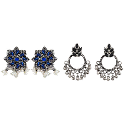 Jugni vibrant stud earrings (Blue)&Fine Shine stud earrings (Black) Combo set