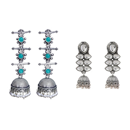 Dazzle Dash Jhumki earring (White)&Royal Triple Bell Layered Jhumka Earring (Green) Combo set
