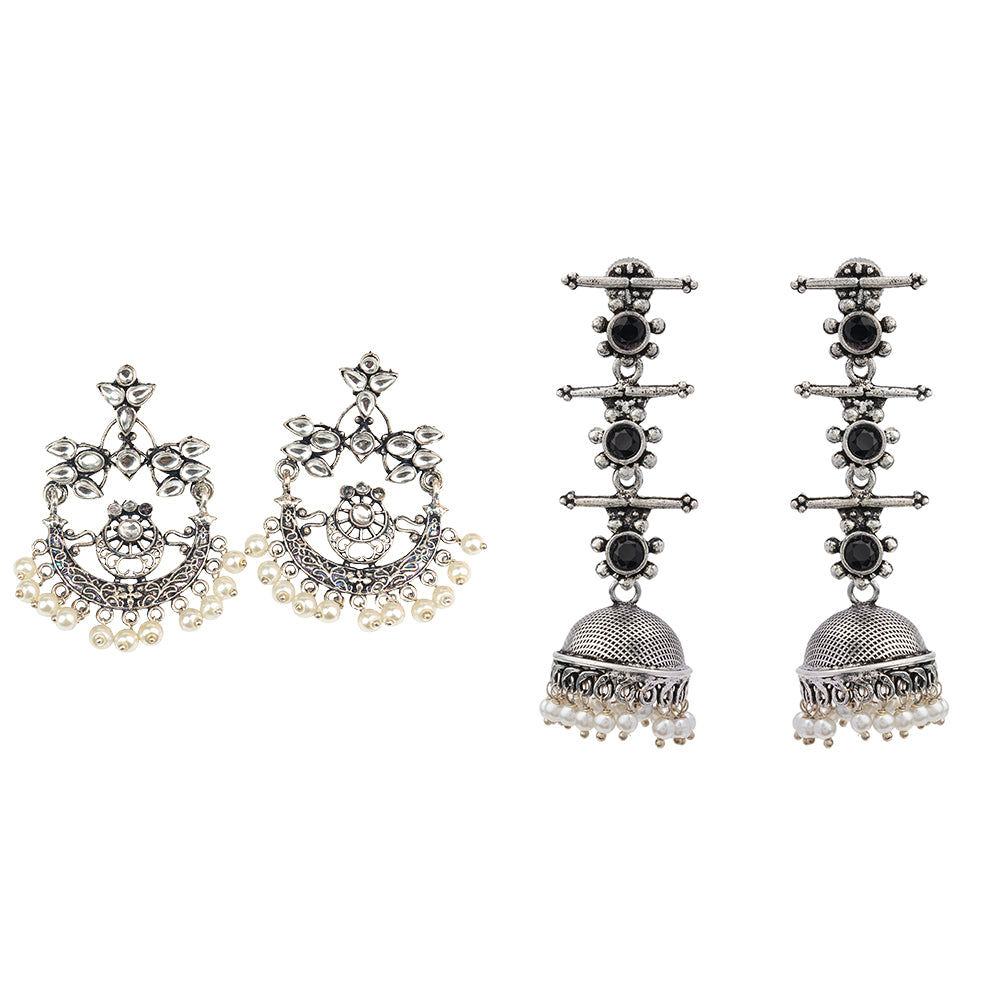 Carved Charm Dangler earrings & Royal Triple Bell Layered Jhumka Earring Combo set