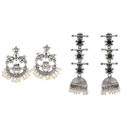 Carved Charm Dangler earrings & Royal Triple Bell Layered Jhumka Earring Combo set