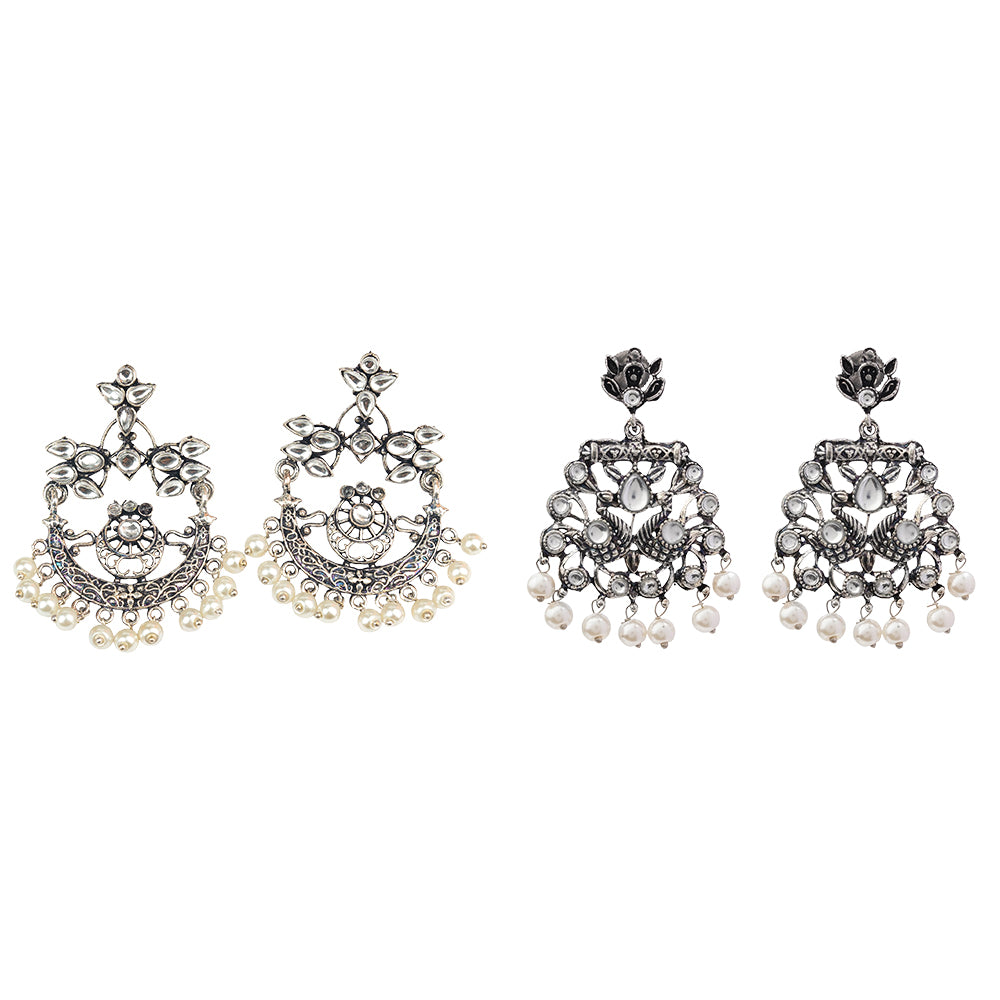 Carved Charm Dangler earrings & Peacock glow stone studded dangler earrings Combo set