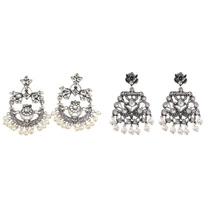 Carved Charm Dangler earrings & Peacock glow stone studded dangler earrings Combo set