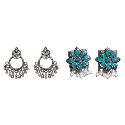 Jugni vibrant stud earrings (Green) & Fine Shine stud earrings (White) Combo set