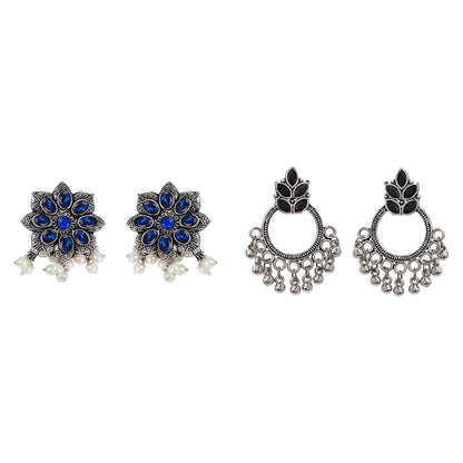 Jugni vibrant stud earrings (Blue) &Fine Shine stud earrings (Black) Combo set