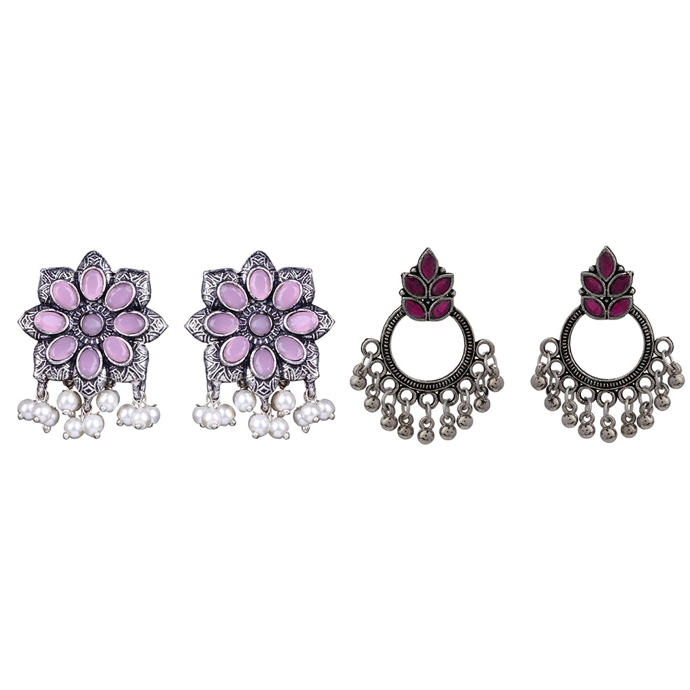 Jugni vibrant stud earrings (Baby Pink)&Fine Shine stud earrings (Red) Combo set